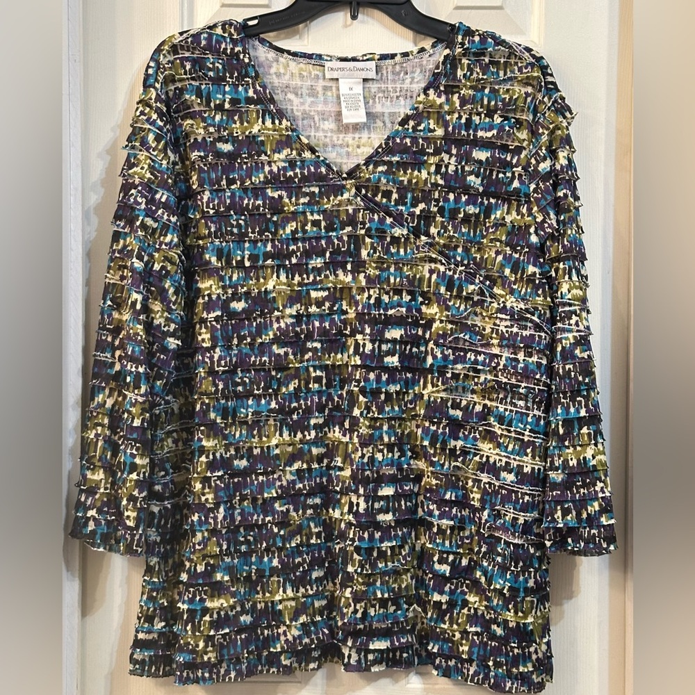 Draper’s & Damon’s Multicolored Blouse (Purple, Green, Blue and White), Size 1X